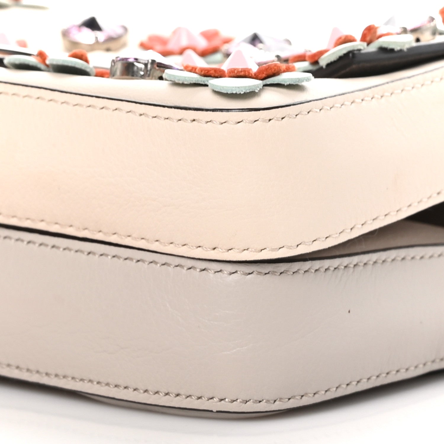 Fendi Vitello Dolce Crystal Flowerland Bi-Color Micro Double Baguette Camelia Grigio Polvere 9 of 9