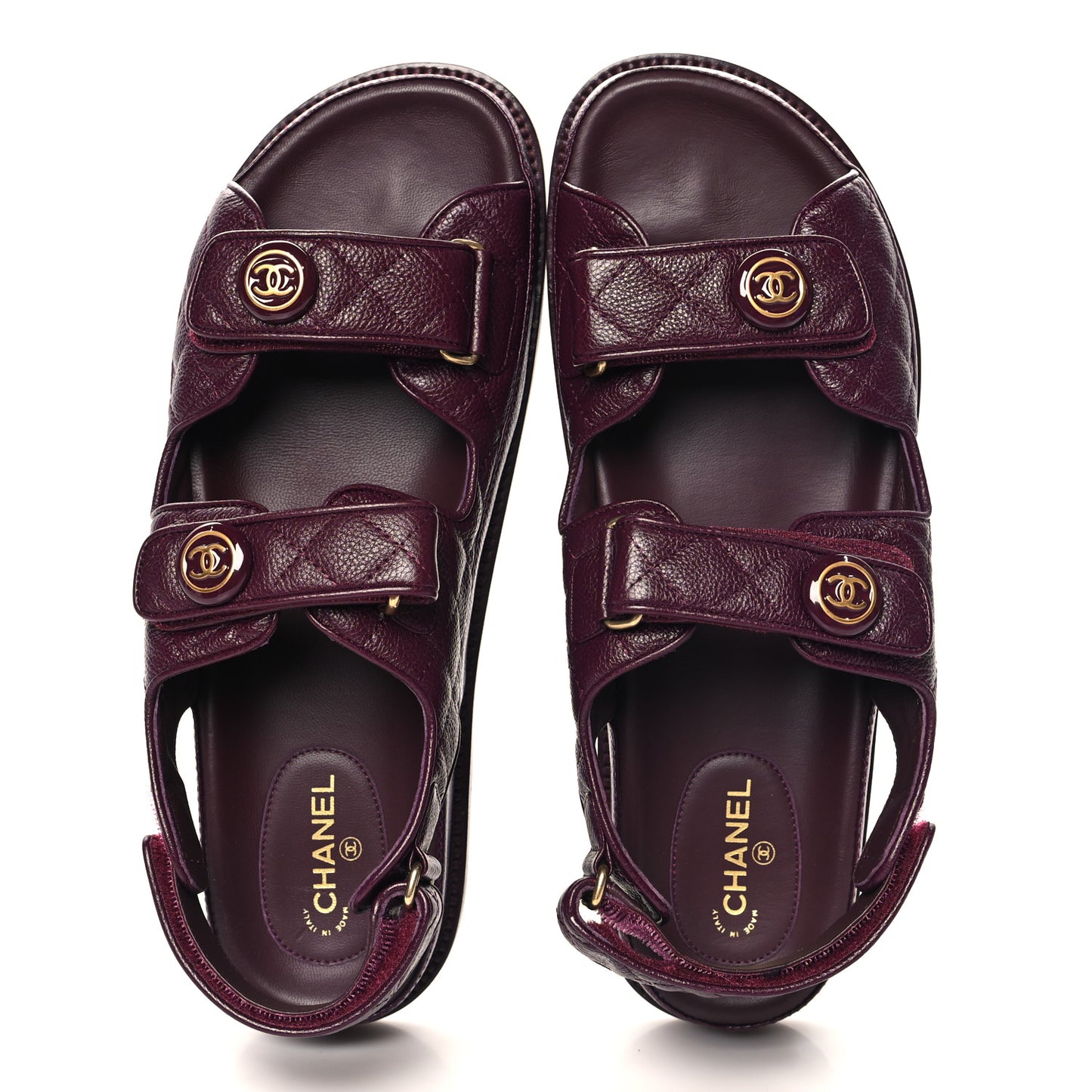 Grained Calfskin Velcro Dad Sandals 40.5 Burgundy