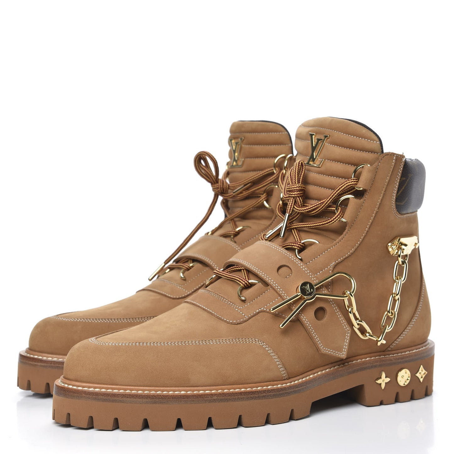 Suede Calfskin Monogram Mens Creeper Ankle Boots 8 Beige