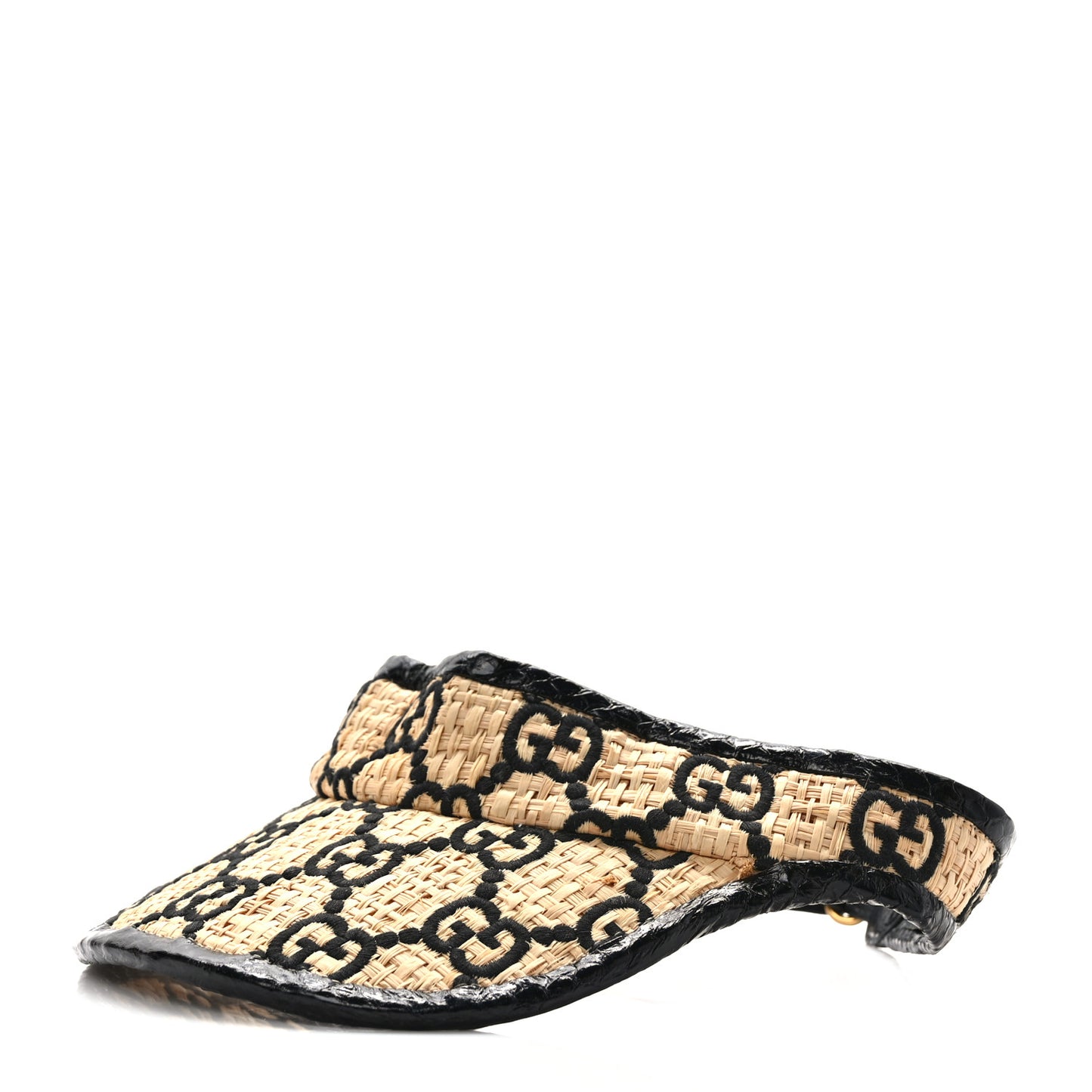 Raffia Elaphe GG Monogram Embroidered Afraa Visor M Ivory Black