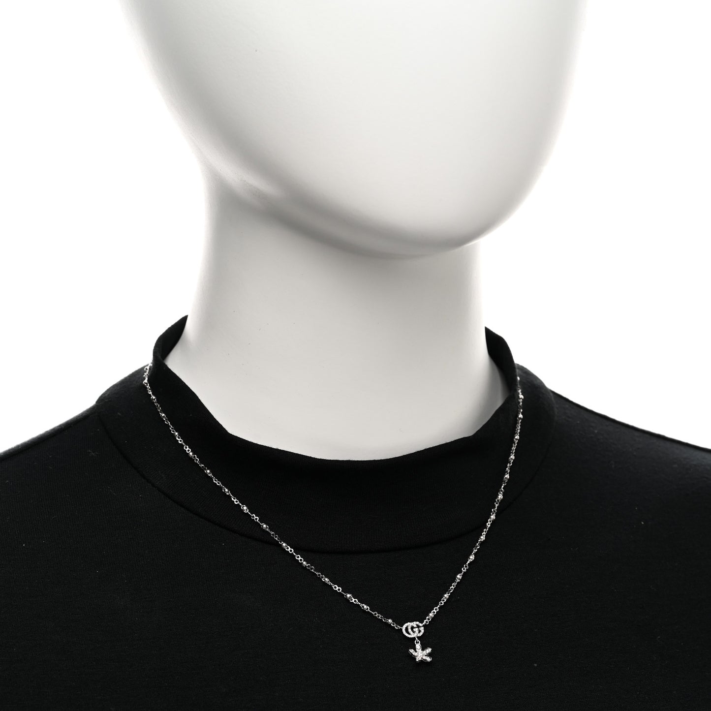 18K White Gold Diamond Flora GG Pendant Necklace