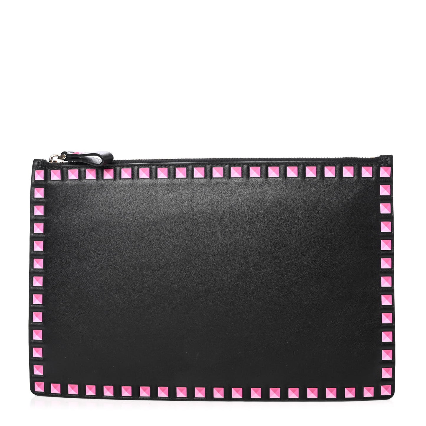 Vitello Rockstud Print Large Zip Pouch Black Peony