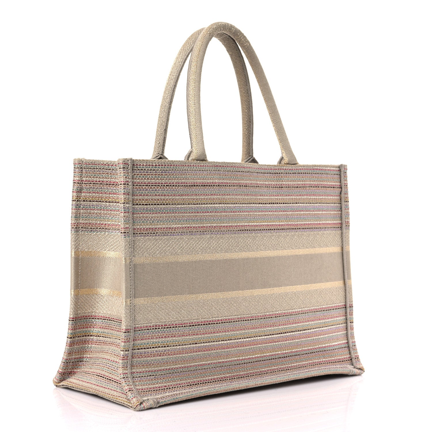 Christian Dior Canvas Embroidered Medium Stripes Book Tote Beige Multicolor 3 of 11