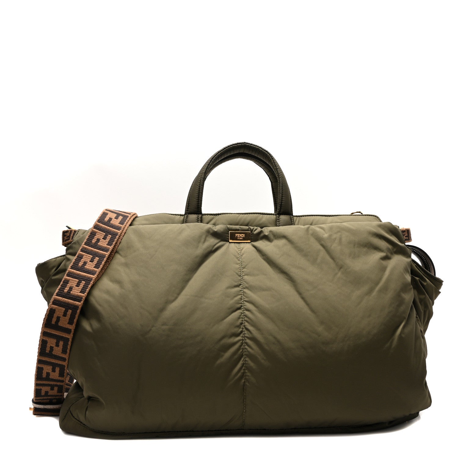 Fendi Nylon Dolmias Vitello Grace FF Large Peekaboo Iconic Satchel Military Brown Tortora 1 of 9