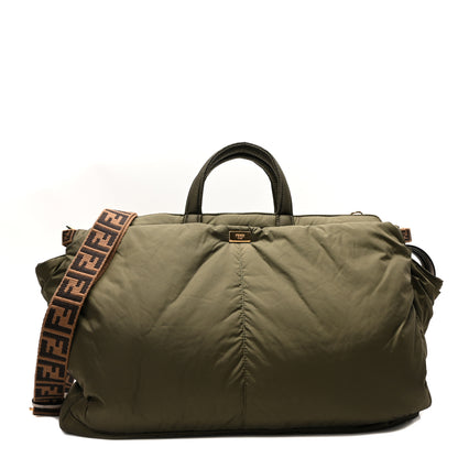 Fendi Nylon Dolmias Vitello Grace FF Large Peekaboo Iconic Satchel Military Brown Tortora 1 of 9