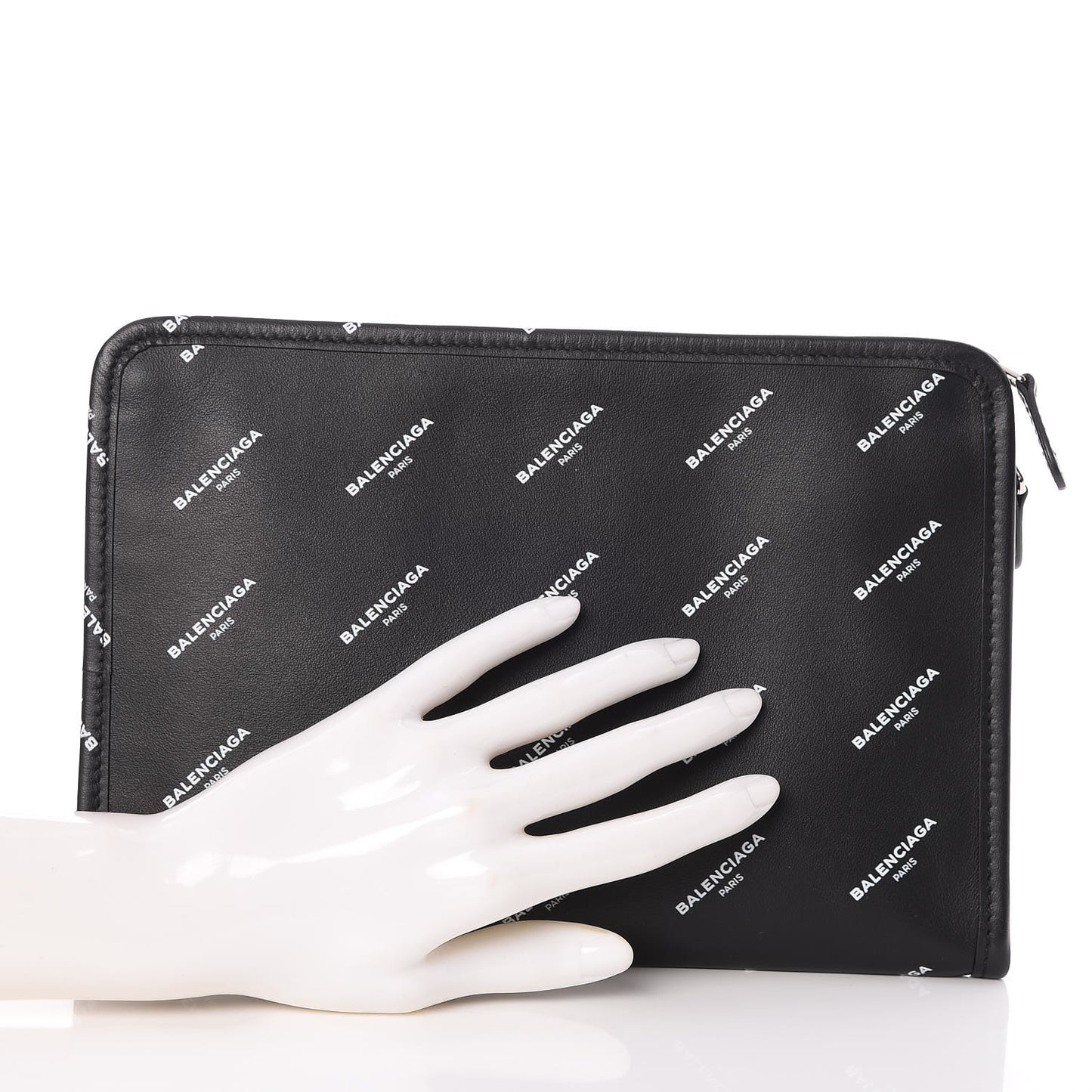 Calfskin Allover Logo Mini Bazar Pouch Black White