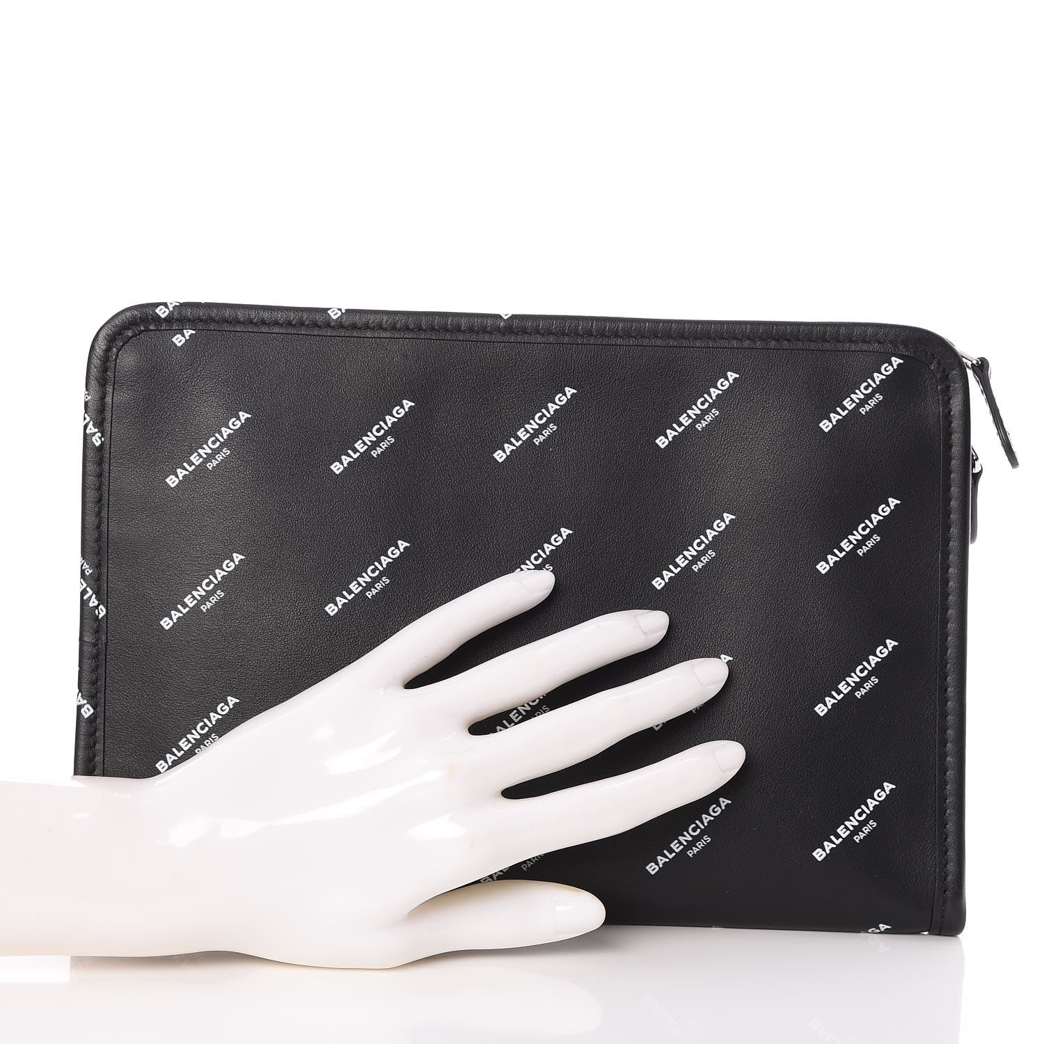 Balenciaga Calfskin Allover Logo Mini Bazar Pouch Black White 2 of 7