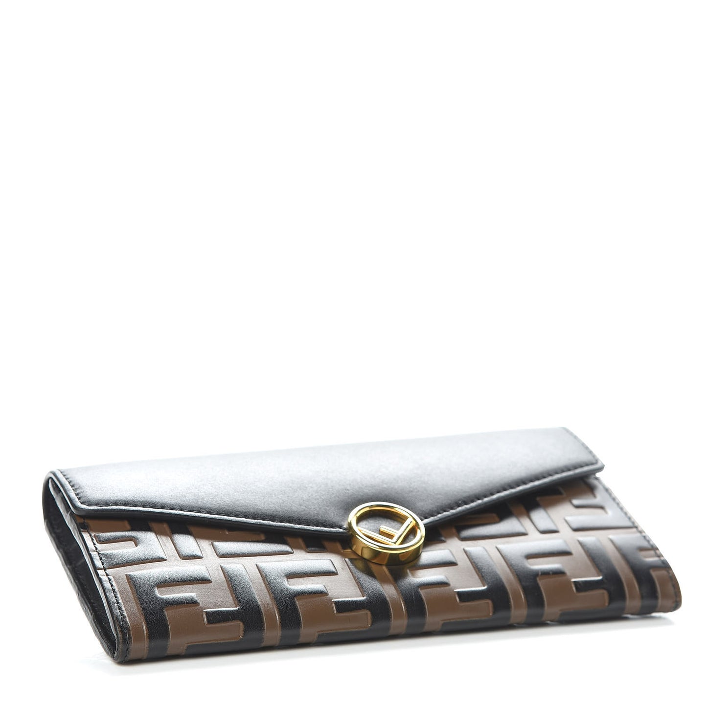 Vitello Liberty F is Fendi Bi-Color FF 1974 Embossed Continental Envelope Wallet Maya Black