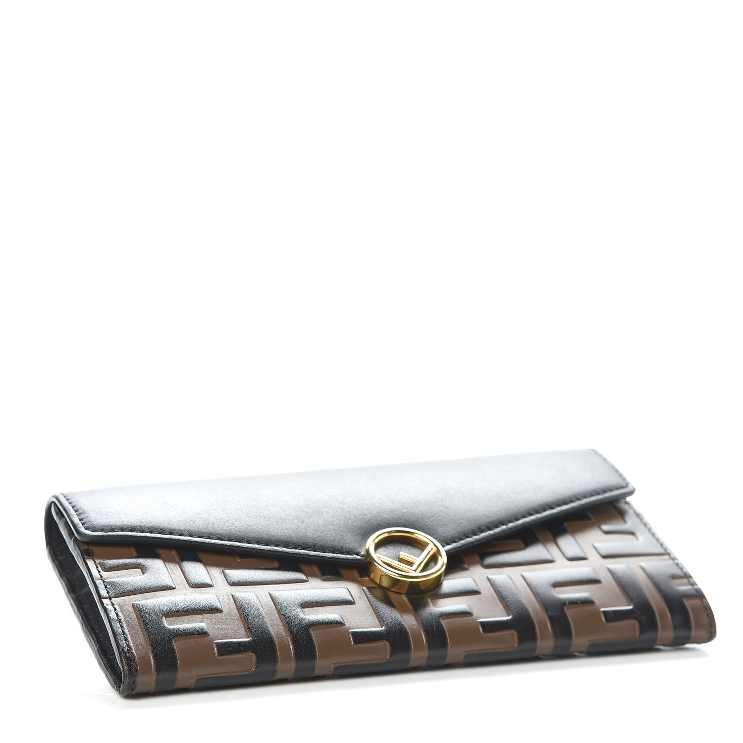 Fendi Vitello Liberty F is Fendi Bi-Color FF 1974 Embossed Continental Envelope Wallet Maya Black 4 of 8