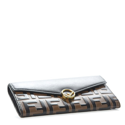 Fendi Vitello Liberty F is Fendi Bi-Color FF 1974 Embossed Continental Envelope Wallet Maya Black 4 of 8