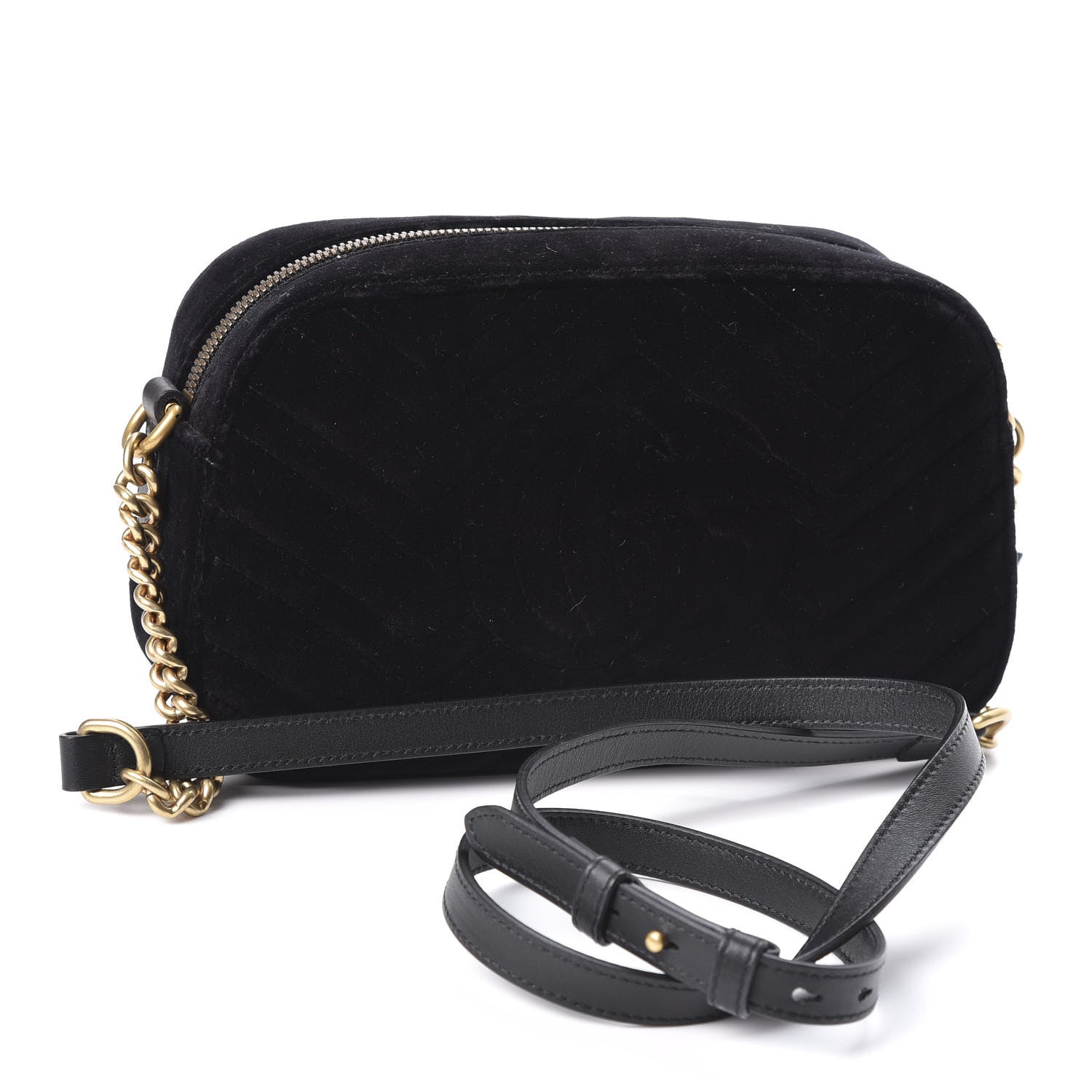 Gucci Velvet Matelasse Small GG Marmont Chain Shoulder Bag Black 2 of 9