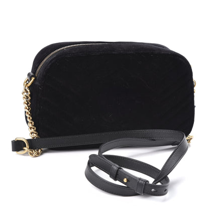 Gucci Velvet Matelasse Small GG Marmont Chain Shoulder Bag Black 2 of 9