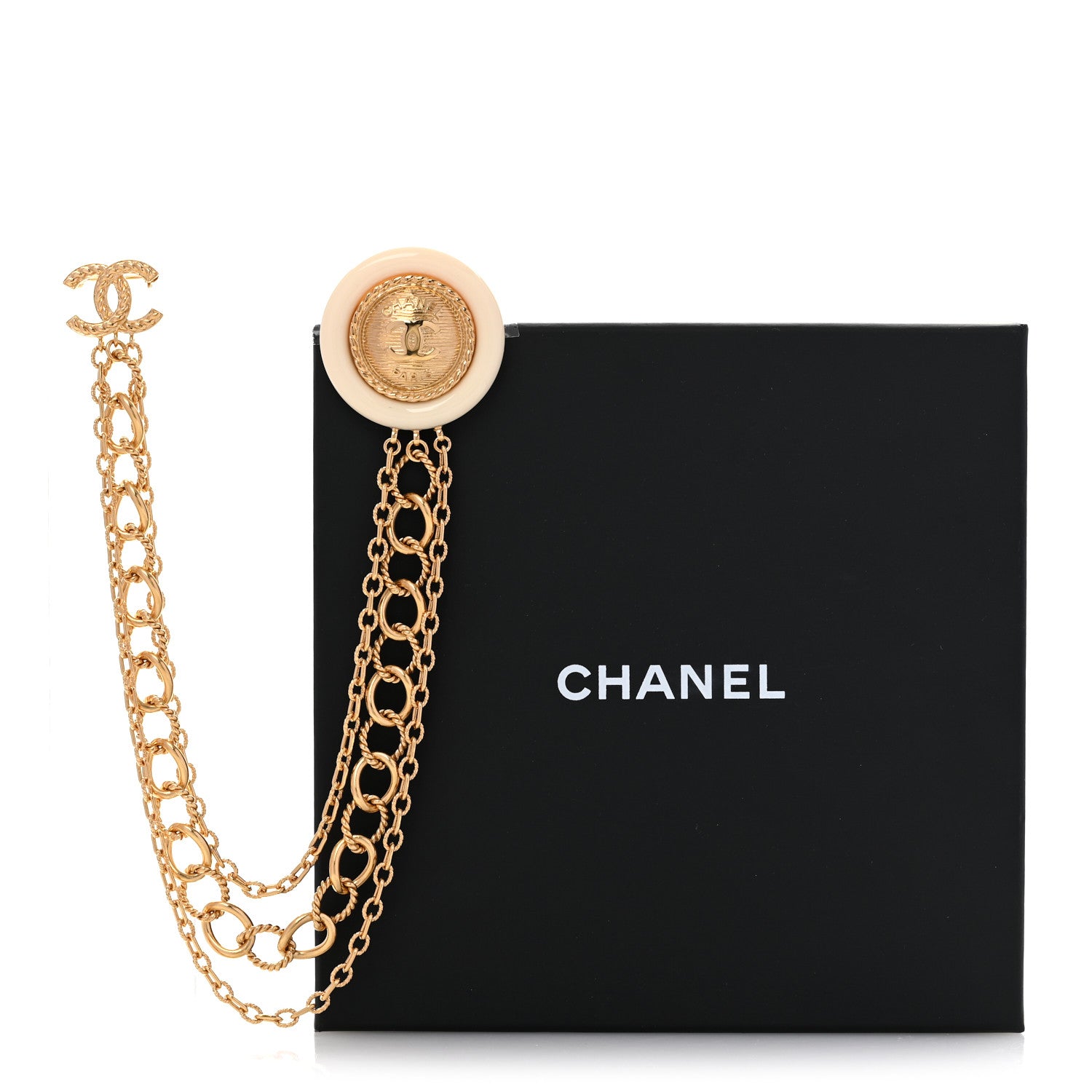 Chanel CC Medallion Multi Strand Long Chain Brooch Gold 4 of 4