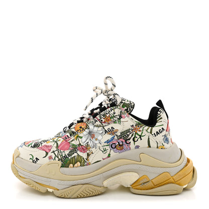 Balenciaga X GUCCI Fabric Allover Logo Flora Print Womens Triple S Sneakers 37 Multicolor White 1 of 12
