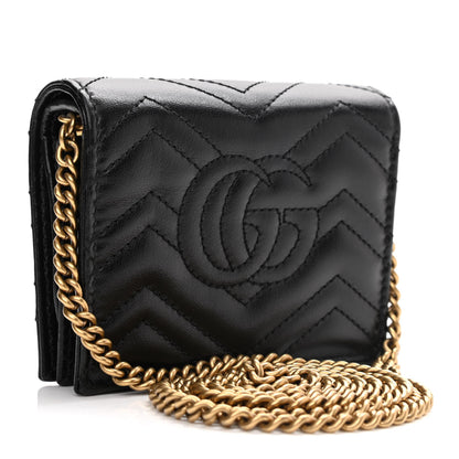 Gucci Calfskin Matelasse GG Marmont Mini Wallet On Chain Black 3 of 11