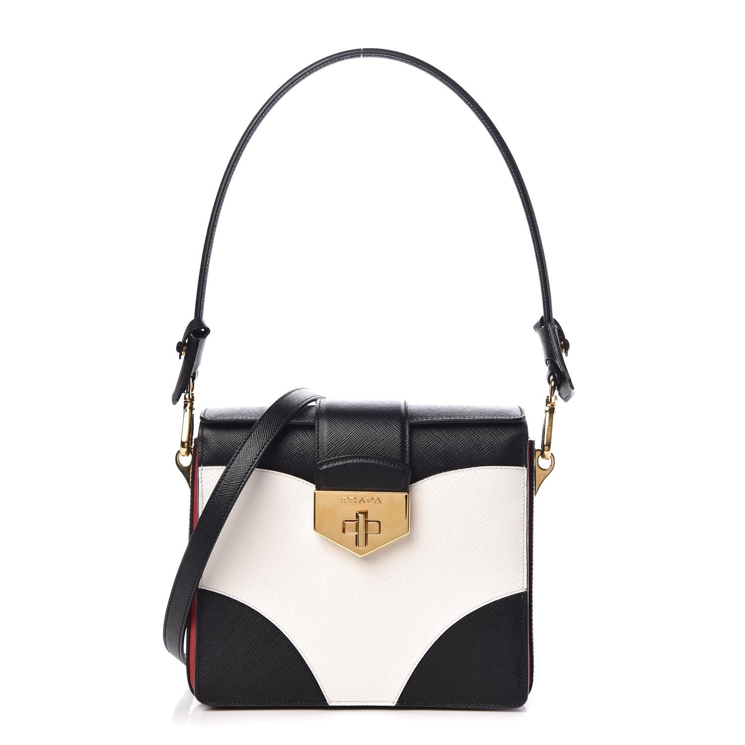 Prada Saffiano Shoulder Bag Black White 1 of 10