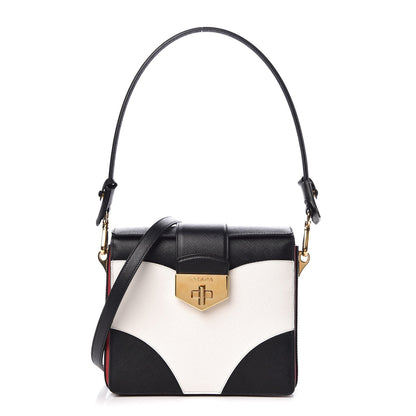 Prada Saffiano Shoulder Bag Black White 1 of 10