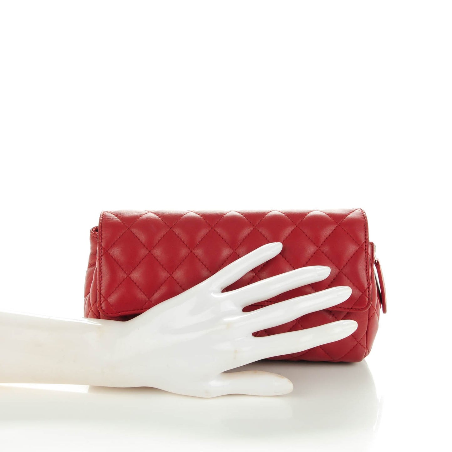 Lambskin Quilted Flap Cosmetic Case Red