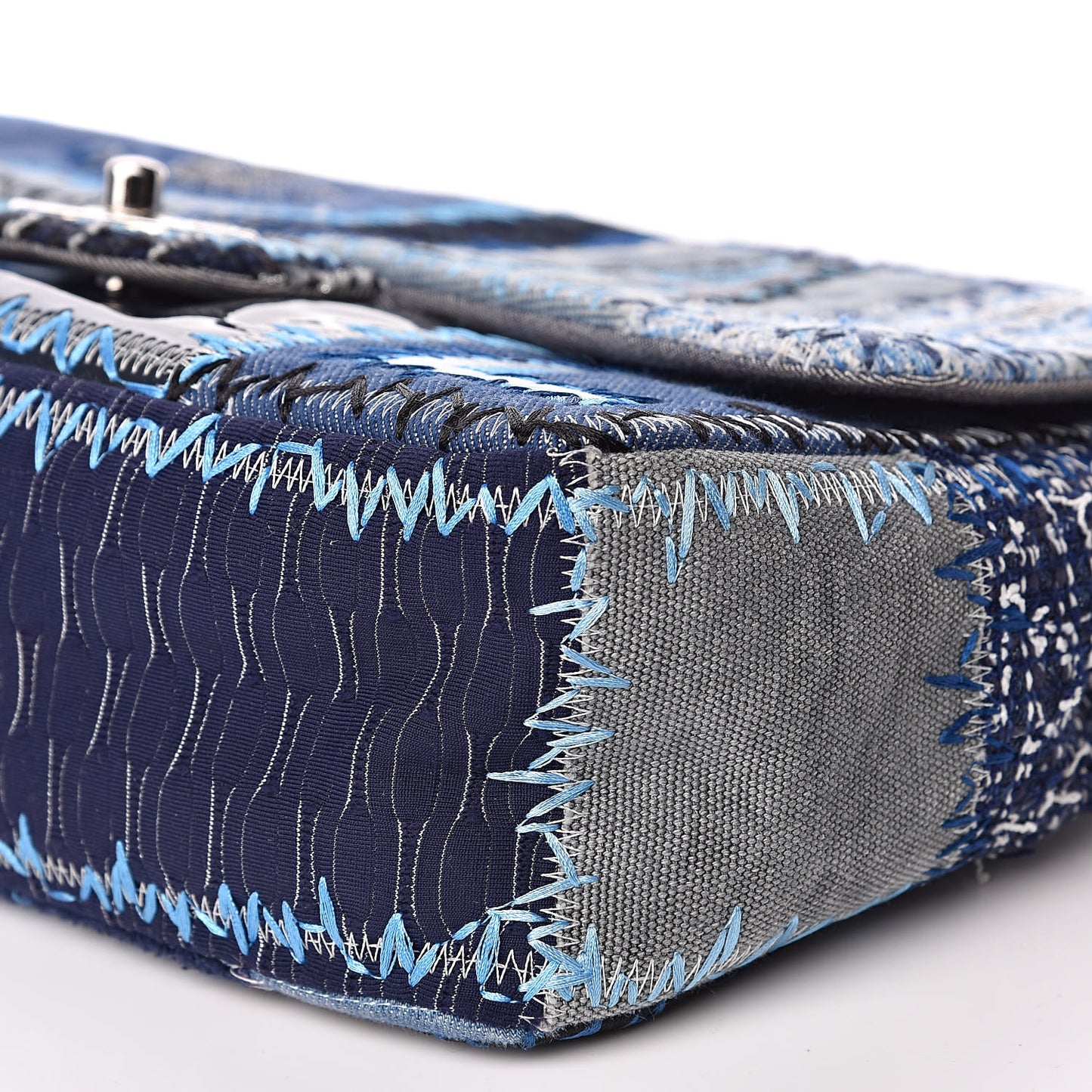 Denim Tweed Patchwork Jumbo Single Flap Blue