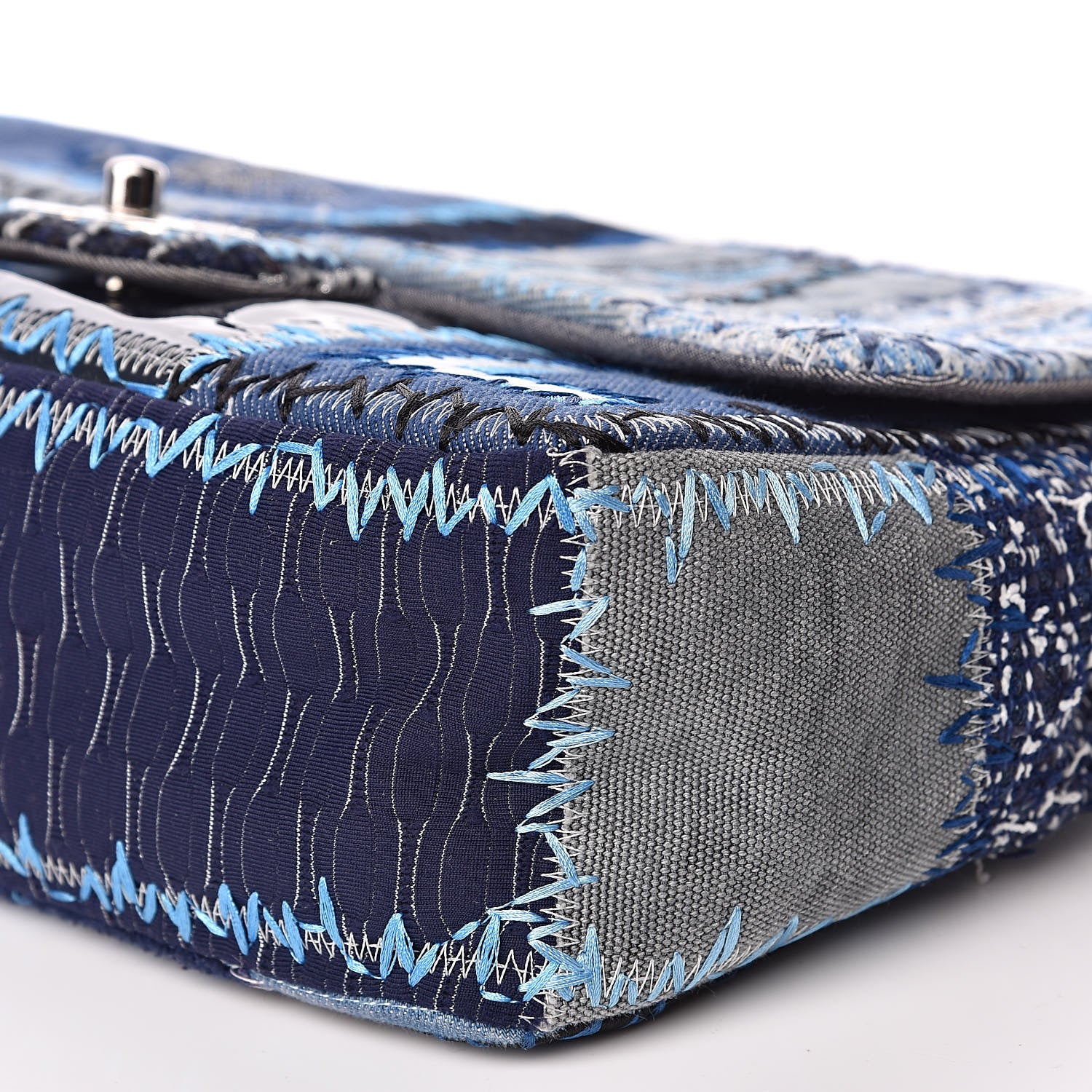 Chanel Denim Tweed Patchwork Jumbo Single Flap Blue 9 of 10