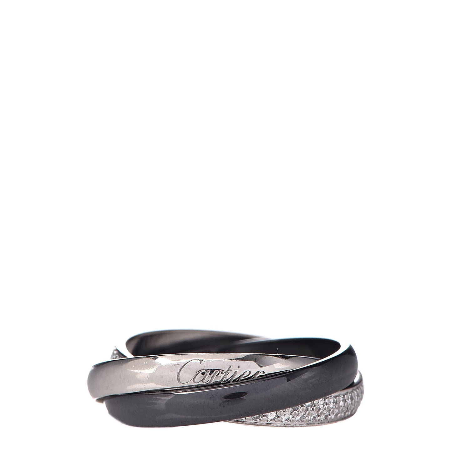 18K White Gold Platinum Diamond Ceramic Small Trinity Ring 53 6.25