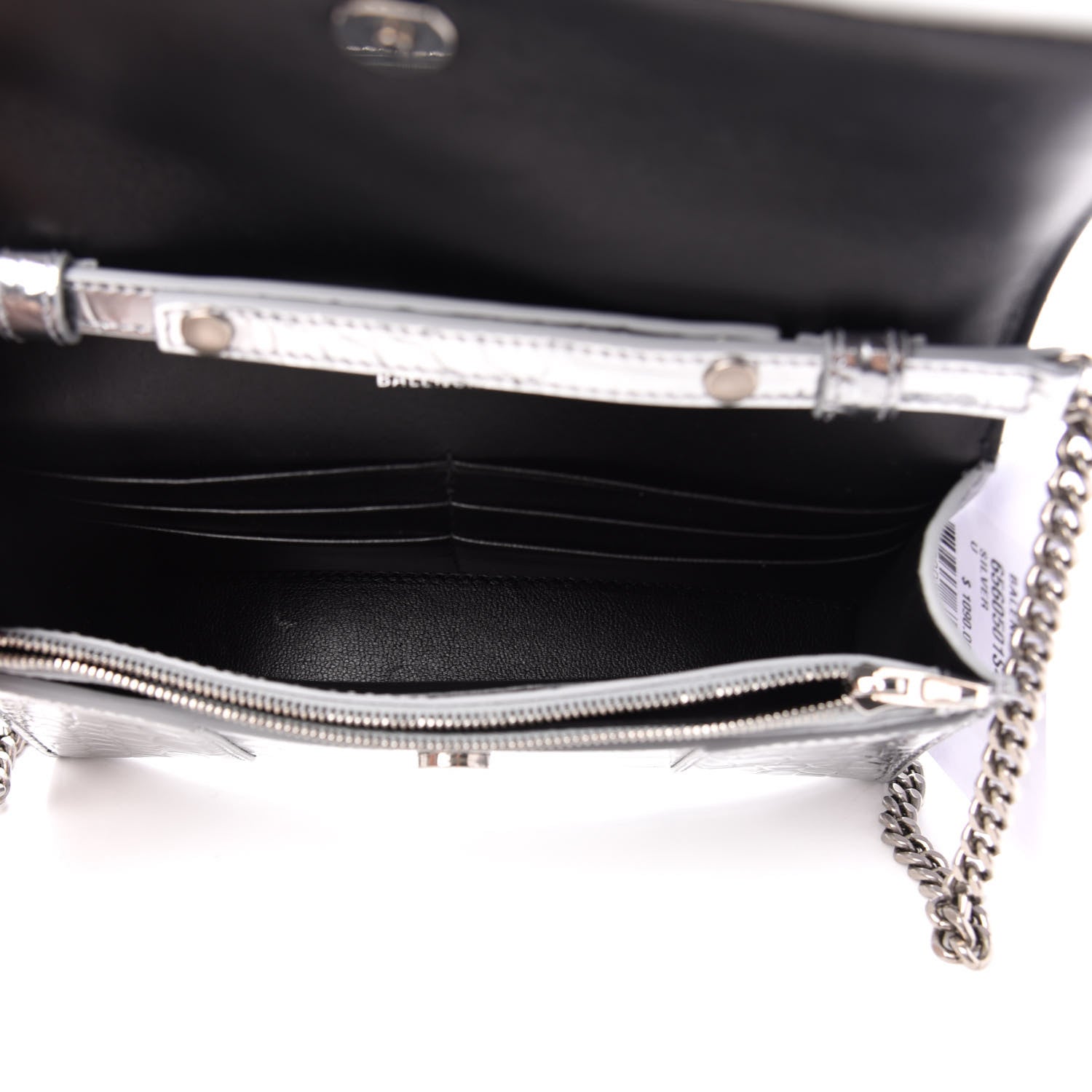 Balenciaga Metallic Calfskin Crocodile Embossed Hourglass Chain Bag Silver 5 of 9