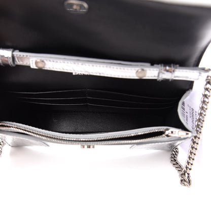 Balenciaga Metallic Calfskin Crocodile Embossed Hourglass Chain Bag Silver 5 of 9