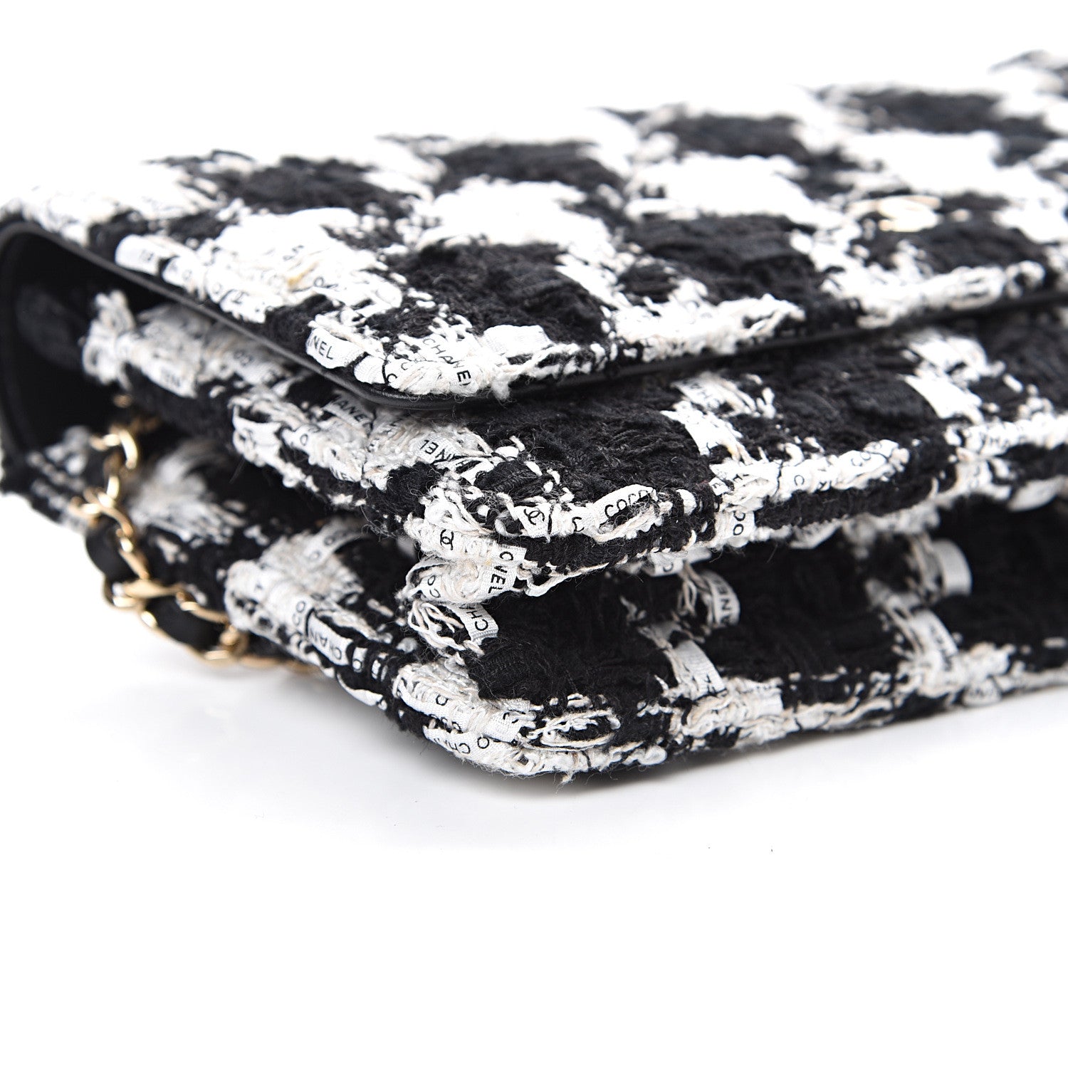 Chanel Tweed Quilted Wallet On Chain WOC Black Ecru White 9 of 11