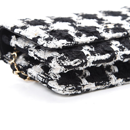 Chanel Tweed Quilted Wallet On Chain WOC Black Ecru White 9 of 11