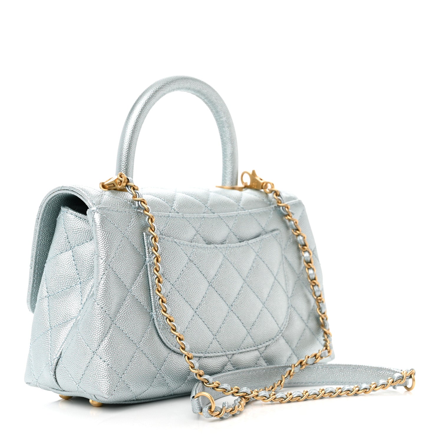 Chanel Metallic Caviar Quilted Mini Coco Handle Flap Light Blue 3 of 11