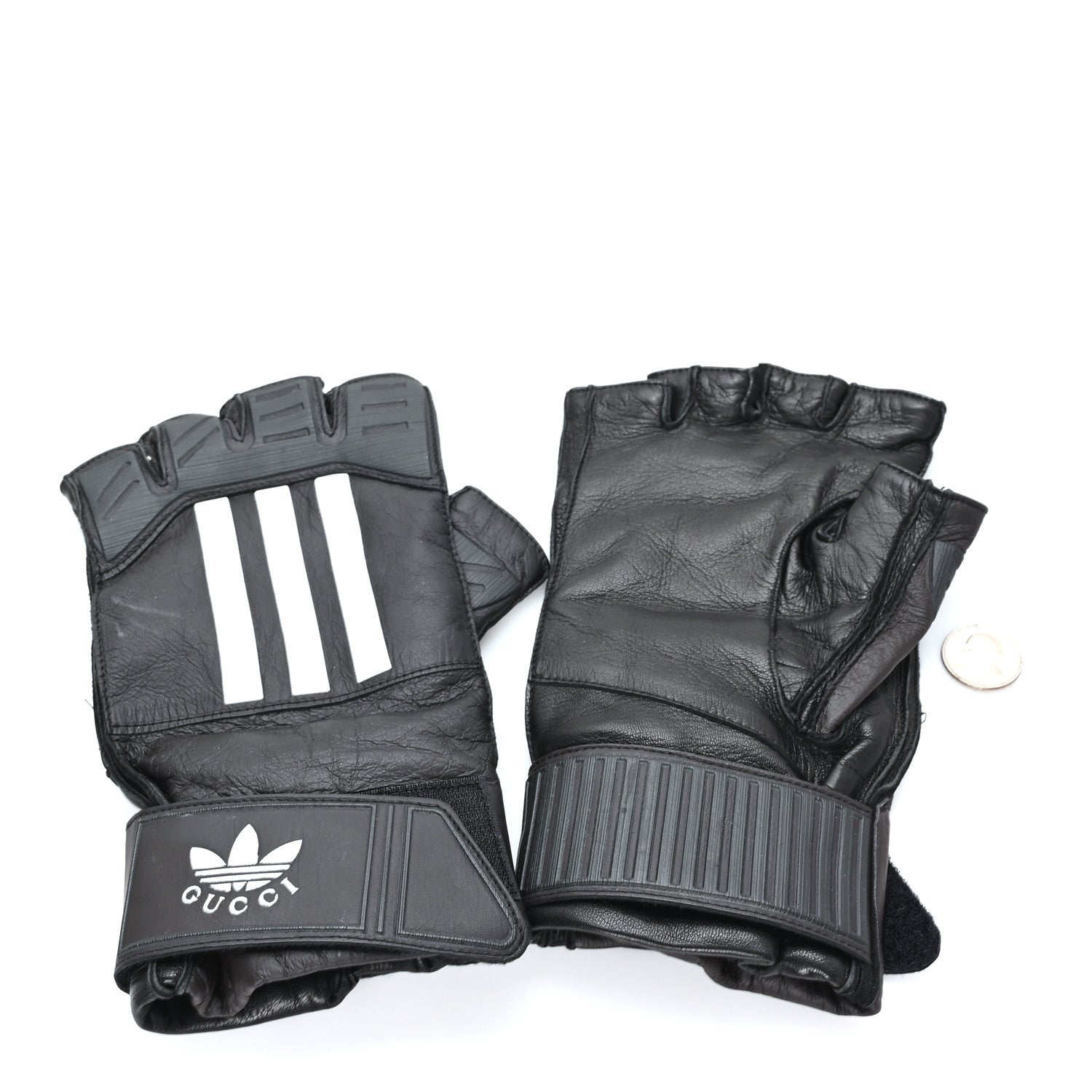 Gucci X ADIDAS Nappa Fingerless Short Gloves 8.5 S Black 2 of 4