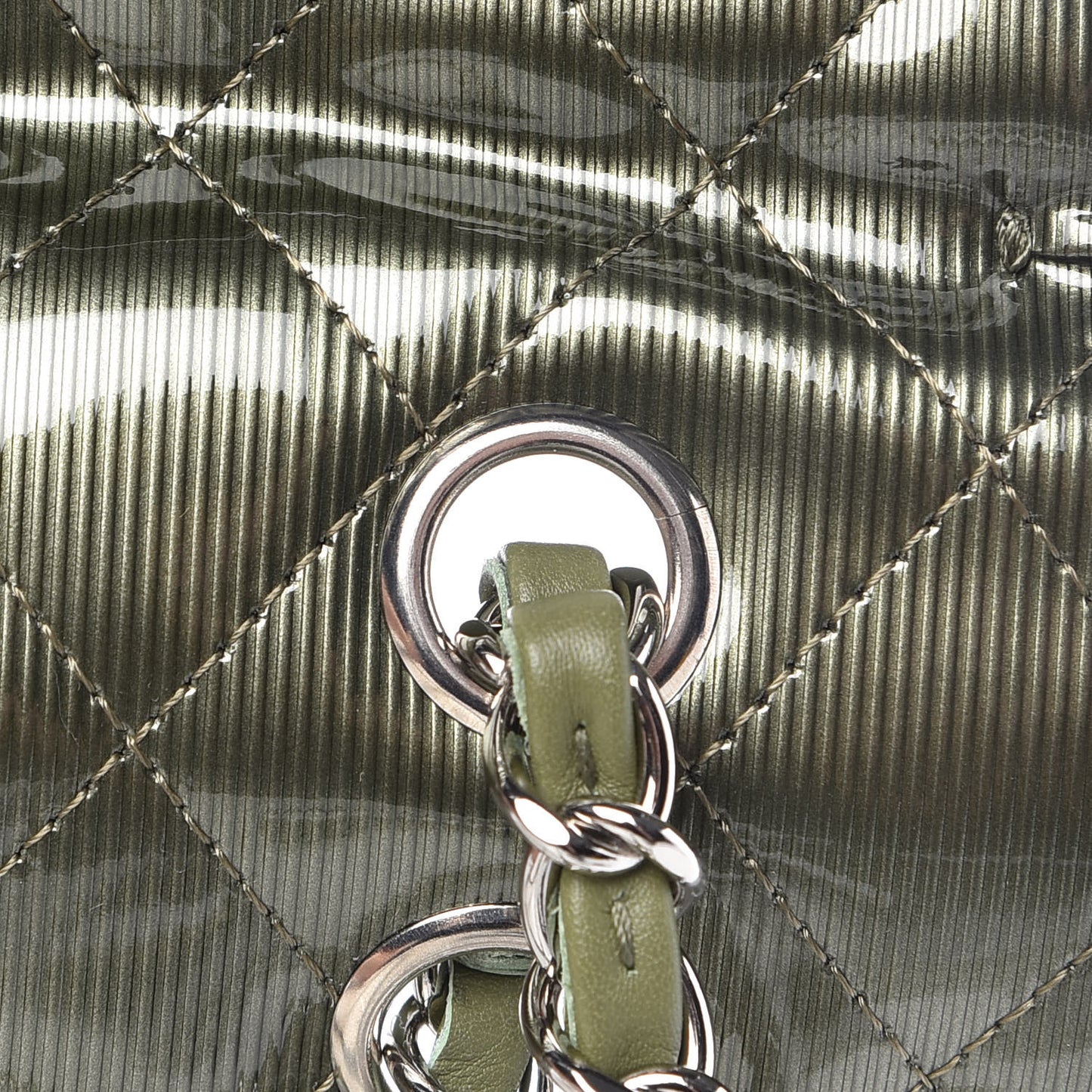 Striated Patent Quilted Medium Double Flap Green