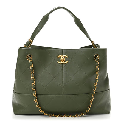 Chanel Calfskin Quilted Small Coco Base Shopping Bag Khaki 1 of 12