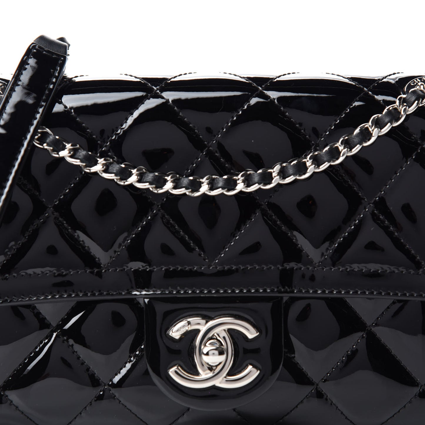 Patent Quilted Small Coco Shine Flap Black