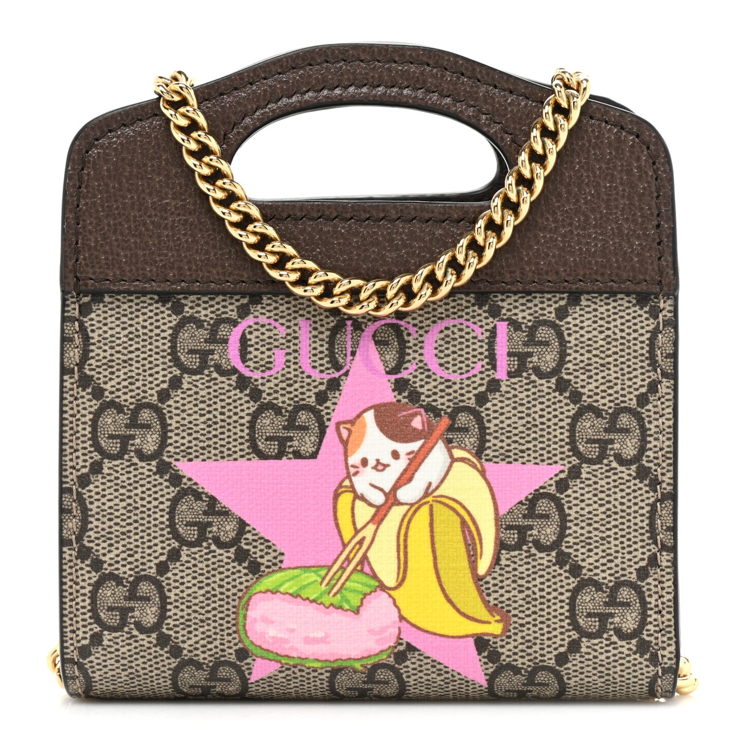 X BNF GG Supreme Monogram Textured Dollar Calfskin Bananya Print Mini Top Slip Handle Bag Beige Ebony Multicolor New Acero