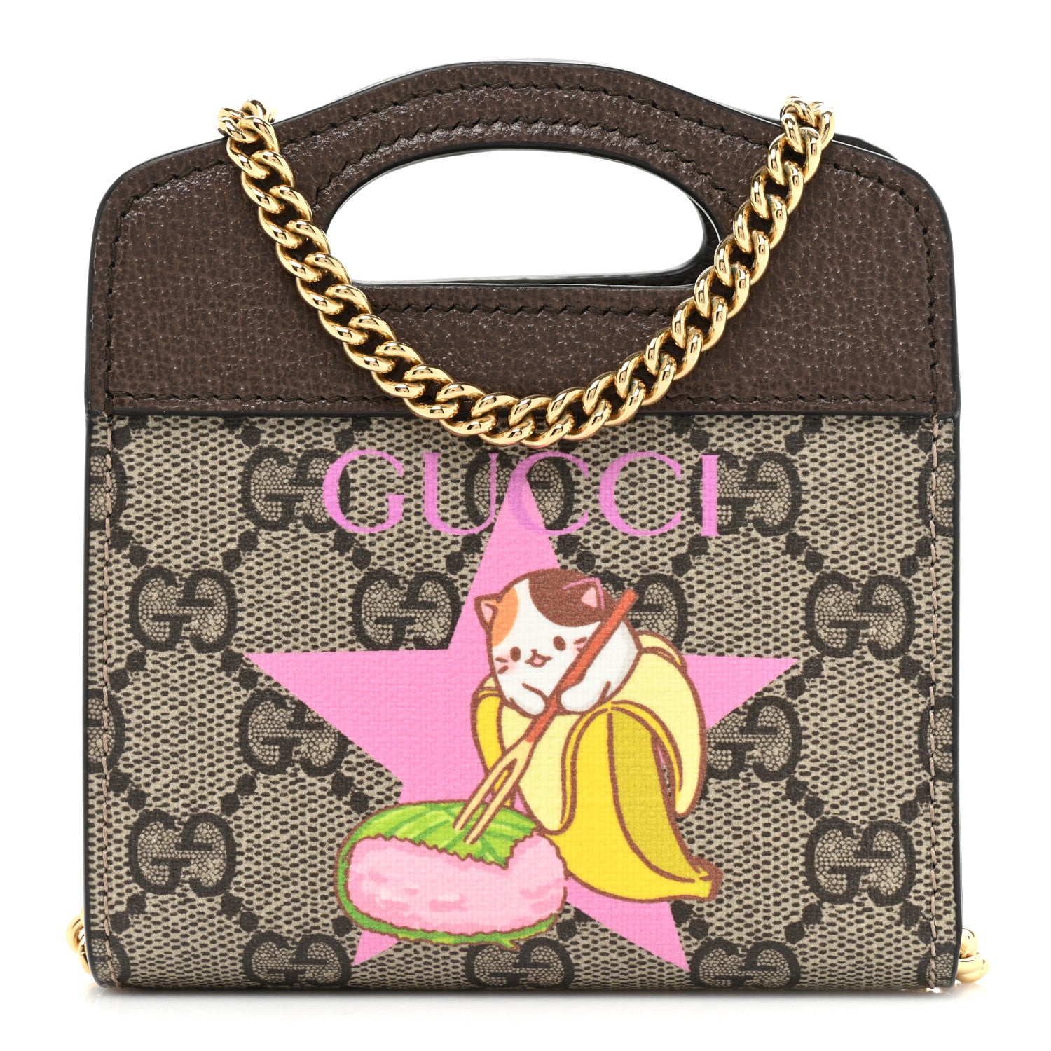 Gucci X BNF GG Supreme Monogram Textured Dollar Calfskin Bananya Print Mini Top Slip Handle Bag Beige Ebony Multicolor New Acero 1 of 11