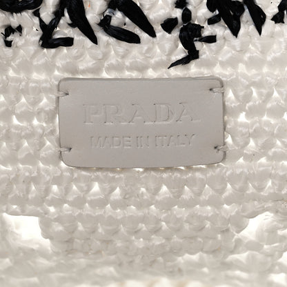 Prada Yarn Raffia Effect Crochet Logo Embroidered Shopping Tote Bag White 6 of 11