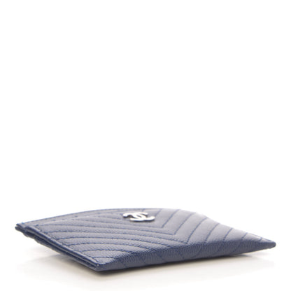 Chanel Caviar Chevron Quilted Card Holder Navy 4 of 9