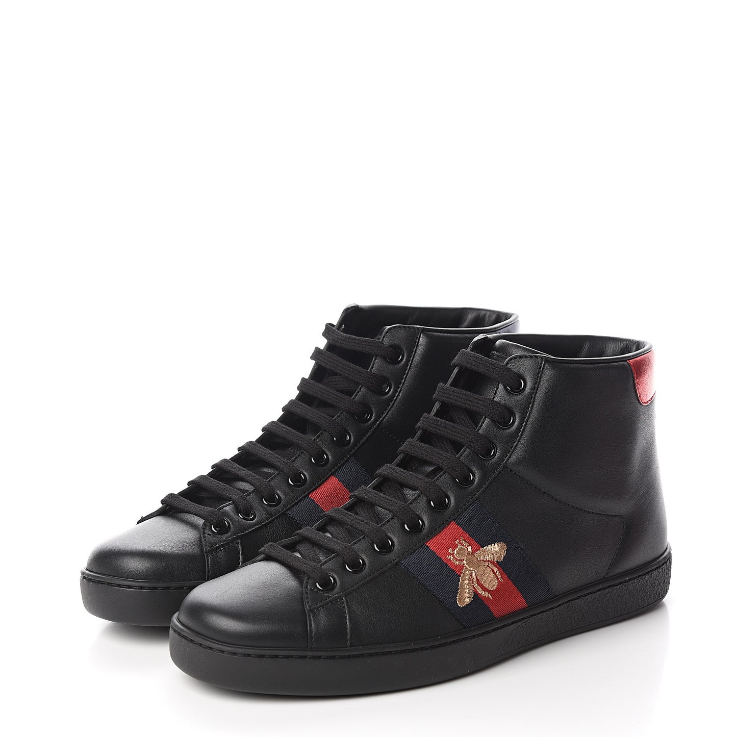 Calfskin Miro Soft Web Bee Embroidered Mens Ace High Top Sneakers 6.5 Black