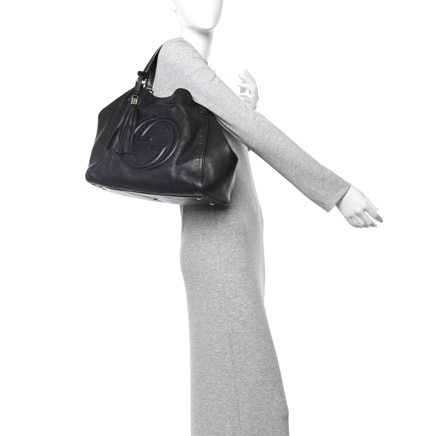 Pebbled Calfskin Medium Soho Shoulder Bag Black