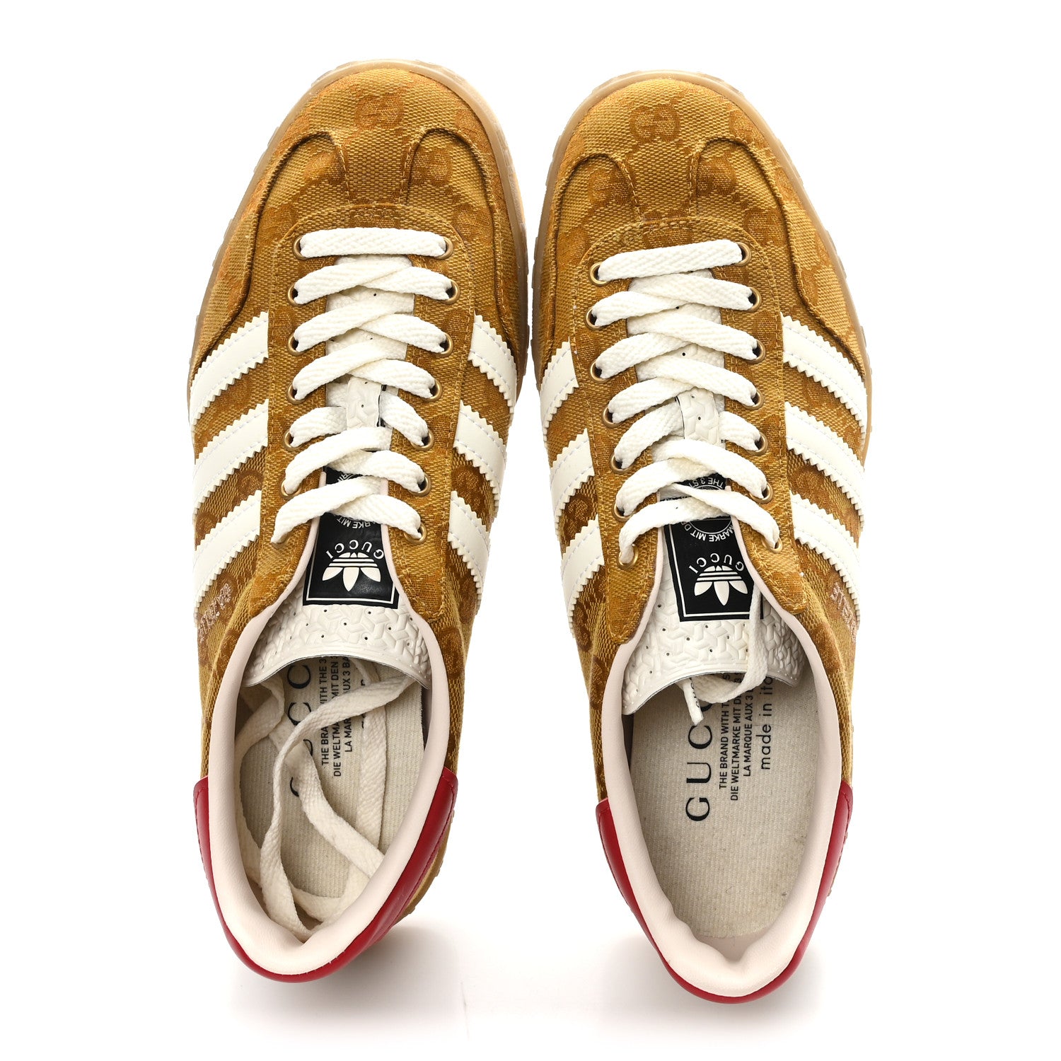 Gucci X ADIDAS Vintage GG Monogram Mens Gazelle Sneakers 7.5 Mid Natural Nut Off White 2 of 10