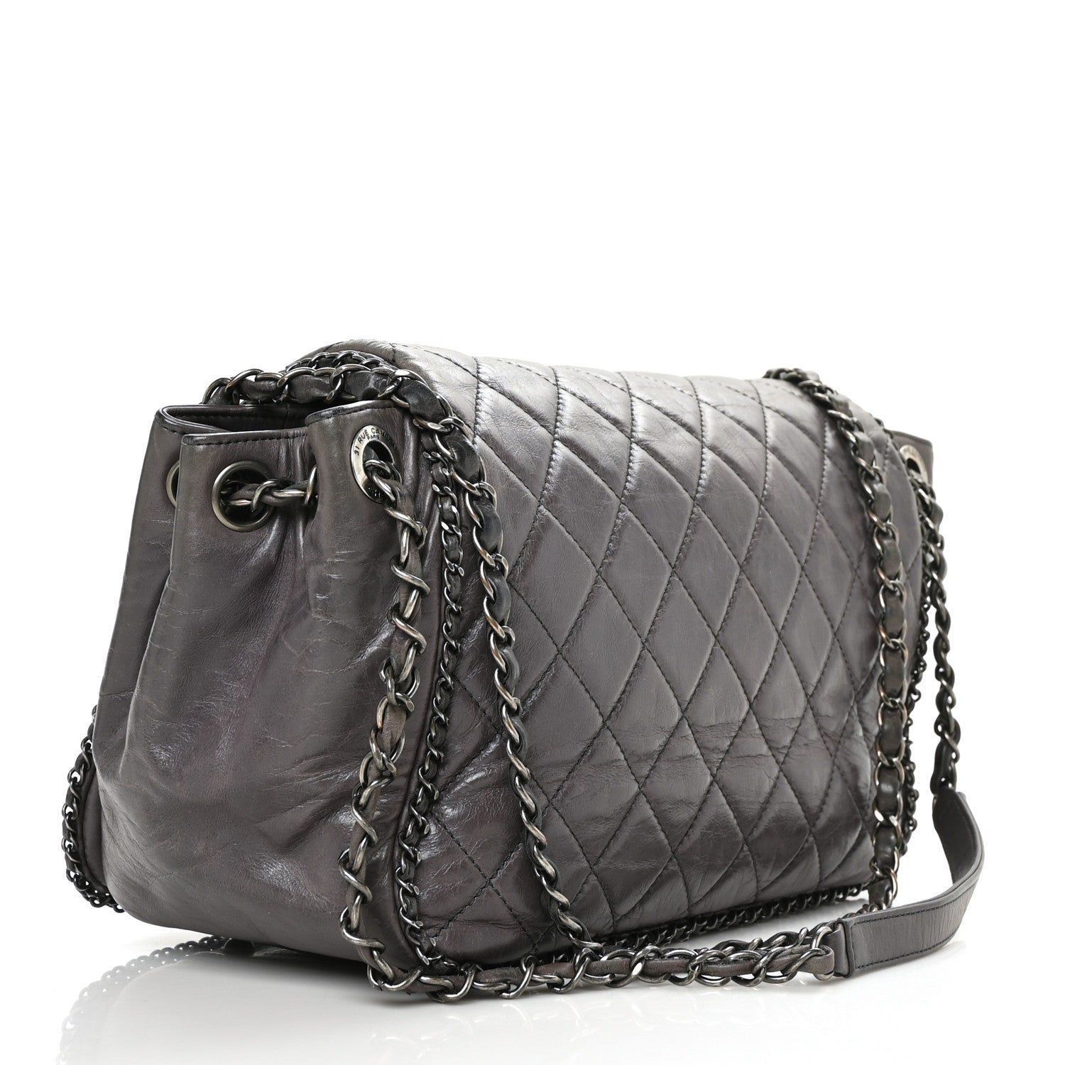Chanel Calfskin Quilted Large CC Enchained Accordion Flap Grey 3 of 11