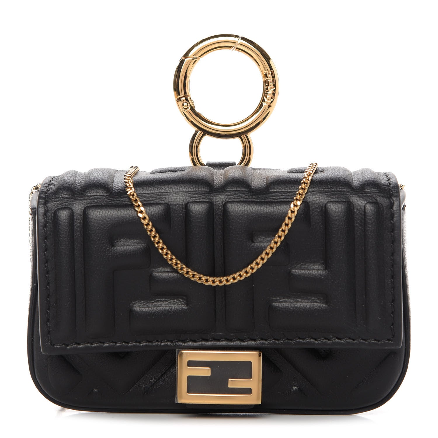 Fendi Nappa Matisse FF Embossed Nano Baguette Charm Black 1 of 9