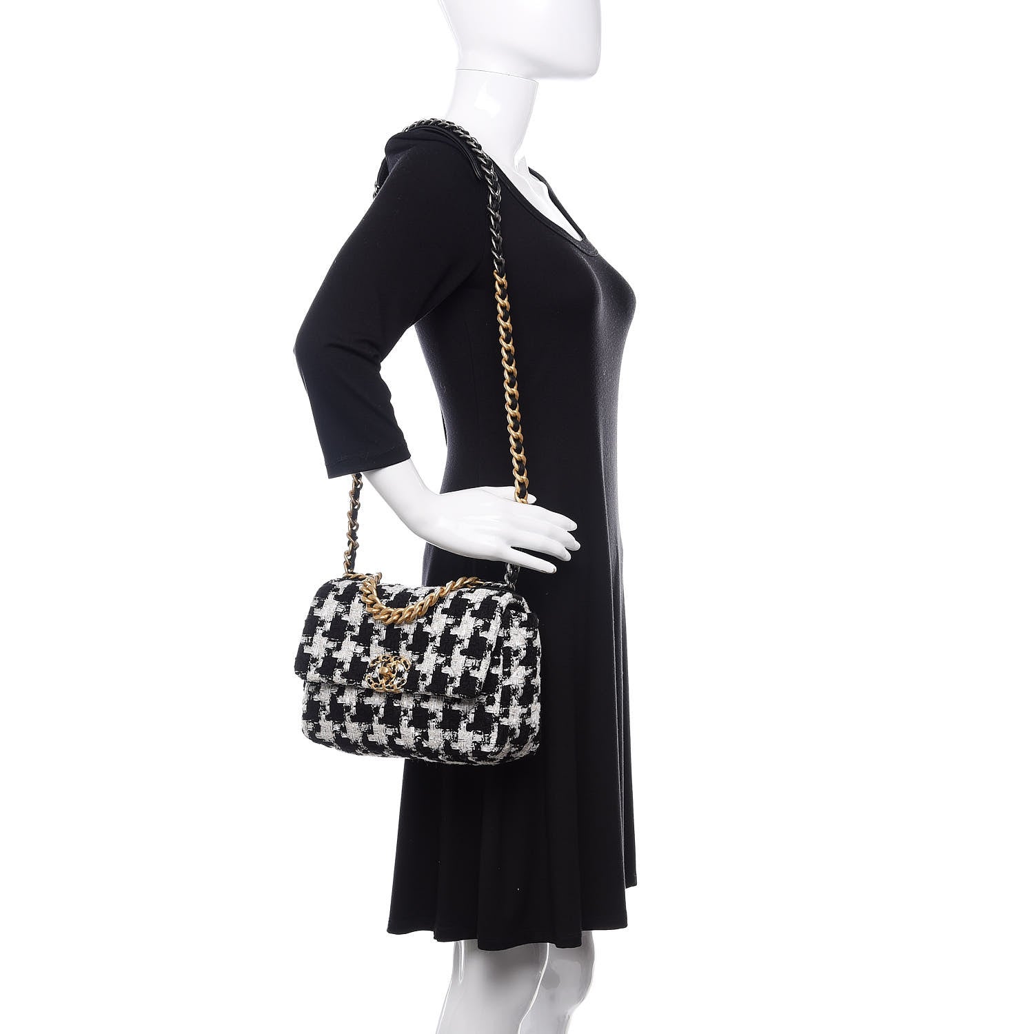 Chanel Tweed Quilted Medium 19 Flap Black Ecru White 2 of 11