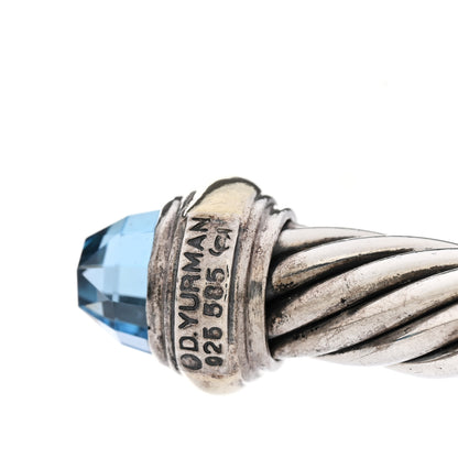 David Yurman Sterling Silver 14K Yellow Gold Blue Topaz 7mm Cable Classics Bracelet 3 of 4