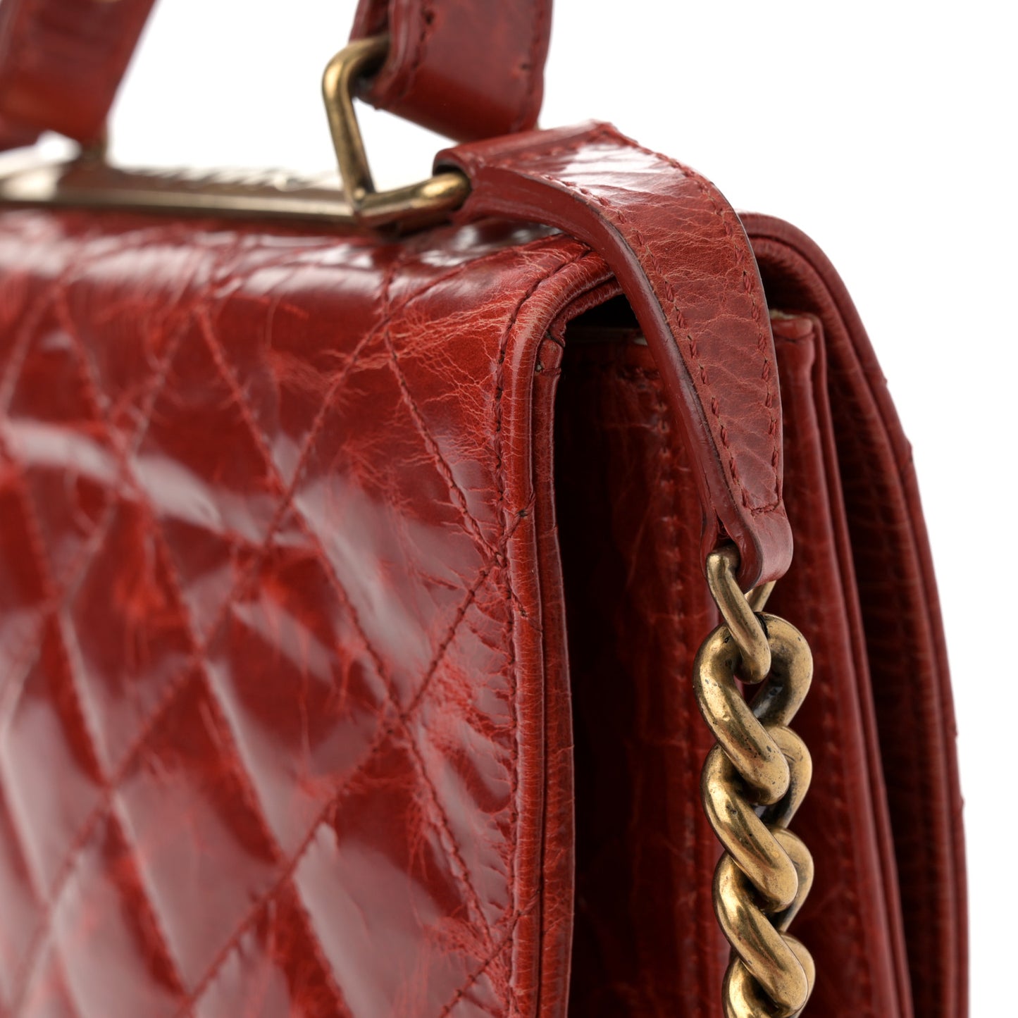 Glazed Calfskin Quilted Rita Top Handle Flap Red
