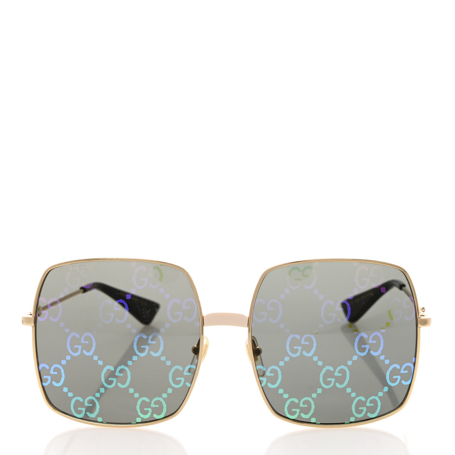 Gucci Metal Rectangular Frame Sunglasses GG0414S Gold Multicolor 2 of 7