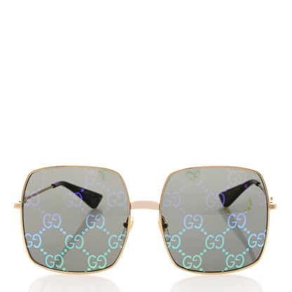 Gucci Metal Rectangular Frame Sunglasses GG0414S Gold Multicolor 2 of 7
