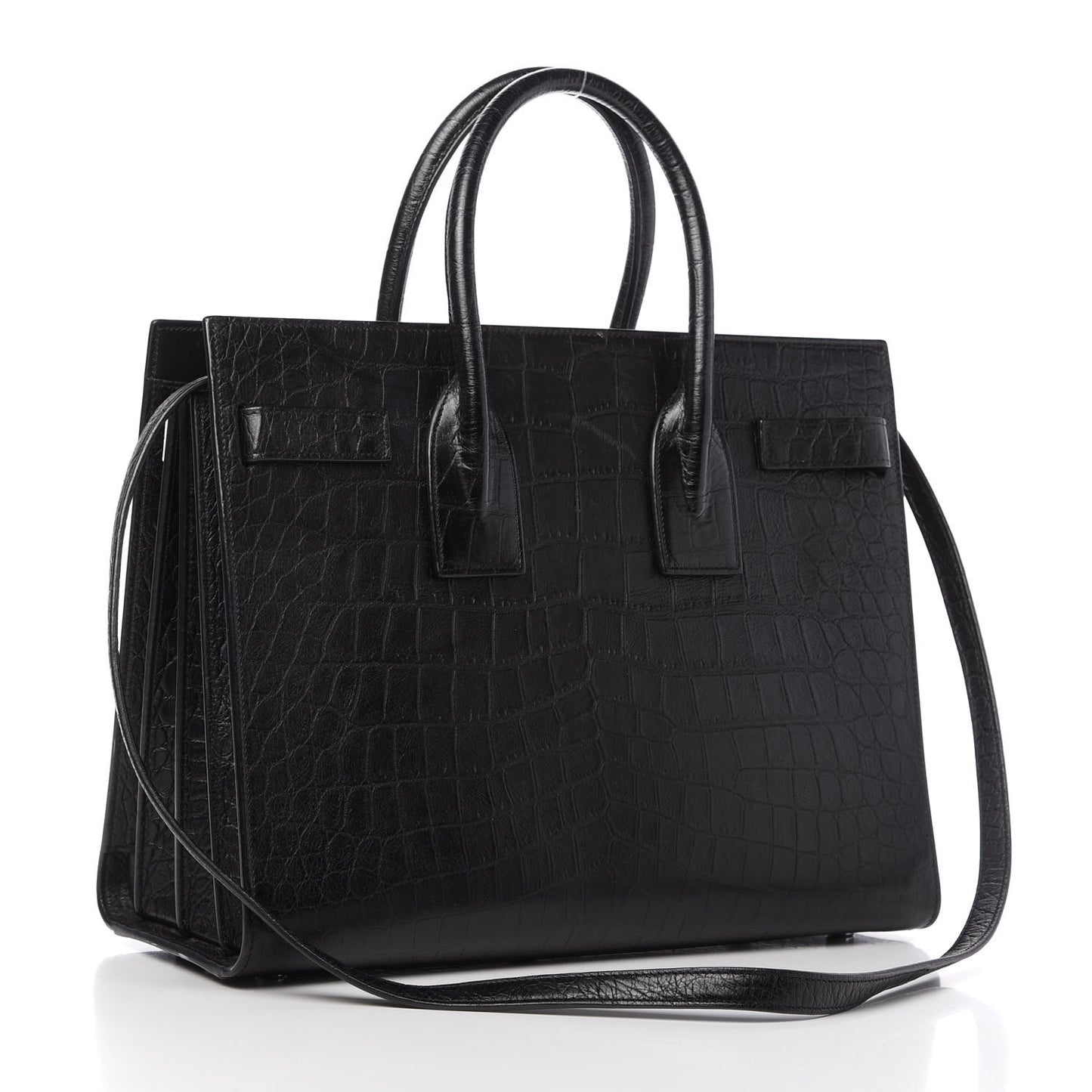 Calfskin Crocodile Embossed Small Sac de Jour Black