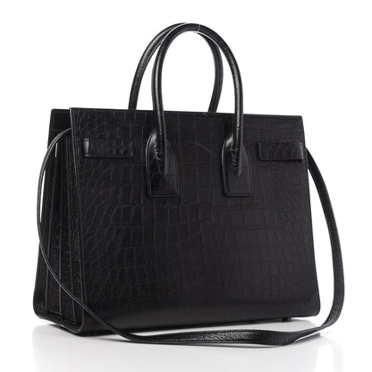 Saint Laurent Calfskin Crocodile Embossed Small Sac de Jour Black 3 of 11